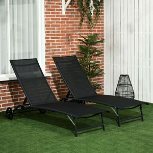 Sdraio da Esterno a 2 Pezzi con Ruote, 5 Posizioni Regolabili, Sedia Prendisole per Patio, Spiaggia, Giardino o Piscina - Product Image 2