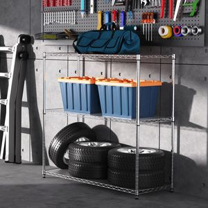 NSF 1050 LBS Heavy Duty 3-Tier Wire Shelving Unit Height Adjustable Metal <b>Garage</b> Storage <b>Rack</b> Heavy Duty Storage Wire Shelving - Product Image 4