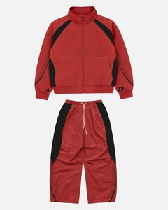 Red <b>Black</b> Unisex Tracksuit Set Full Zip Sporty <b>Jogger</b> Pants Color Blocking Breathable Polyester Autumn Activewear - Product Image 3