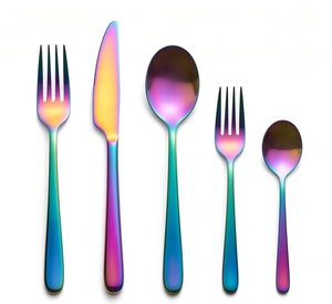 ชุดช้อนส้อมสแตนเลสเคลือบ PVD สีรุ้ง ดีไซน์ทันสมัย ผิวเงา ทนทาน ด้ามจับยาว ใช้สำหรับงานเลี้ยง - Product Image 4