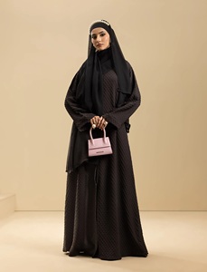 Conjunto de Abaya Nida Marrón Informal y Formal para Mujeres Musulmanas, de Fibra de Poliéster, Estilo Sencillo, Largo, Abierto por Delante, Recto, Estilo Saudí - Product Image 5