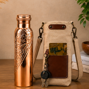 Bouteille d'eau en cuivre pur de luxe avec détails de garniture diagonale, idéale pour la maison, les voyages et les fêtes - Product Image 6