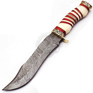 Nouveau couteau de chasse artisanal en acier Damas avec manche en bois et os de chameau, lame fixe extra-affûtée, couteau Bowie, couteau de survie pour l'extérieur - Product Image 5