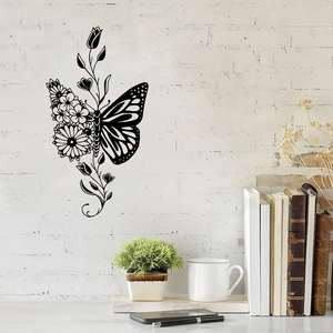 CIFbuy Decorazione Murale in Alluminio con Silhouette Floreale e Farfalle, Stile Rustico Naturale per Hotel, Arte in Metallo, Servizio di Ritiro - Product Image 1