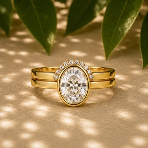 Bagues de fiançailles modernes en or massif 14 carats à double sangle entièrement sertie, avec diamants de laboratoire ovales certifiés IGI, bagues de mariage nuptiales - Product Image 1