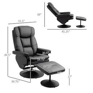 Poltrona Reclinabile Girevole in Pelle PU con Base Avvolta e Poggiapiedi, Meccanismo Manuale, Pouf Reclinabile per Soggiorno, Camera da Letto, Ufficio, Imbottitura in Spugna - Product Image 3