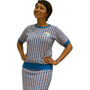 Ensemble 2 pièces en tricot pied-de-poule pour femmes Jack and Jill, haut à manches courtes et jupe crayon, tenue décontractée assortie, logo personnalisé, vente en gros - Product Image 3