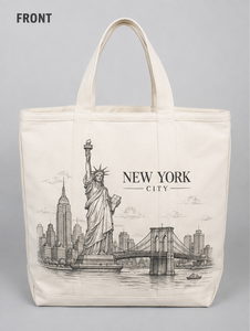 กระเป๋าผ้าแคนวาสขนาดกลาง NAVRIT CREATION รุ่น New York เป็นมิตรกับสิ่งแวดล้อม พร้อมหูหิ้วผ้าฝ้าย ใช้ซ้ำได้ เหมาะสำหรับใส่ของชำ เดินทาง ใช้ในชีวิตประจำวัน - Product Image 1