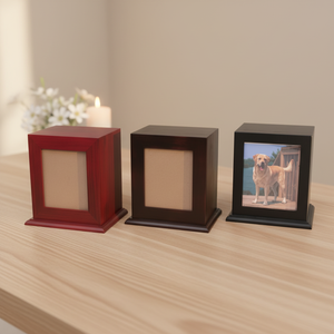 Urna Funeraria de Madera para Mascotas con Marco de Fotos Cuadrado, Ataúd Conmemorativo para Perros y Gatos, Exhibición en el Hogar - Product Image 1