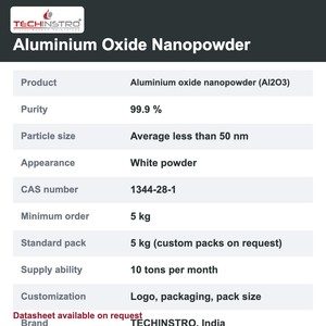 ผงอลูมิเนียมออกไซด์นาโนเกรดวิจัย ความบริสุทธิ์ 99.9% Al2O3 อนุภาคนาโนขนาดเฉลี่ย <50 นาโนเมตร สำหรับงานขัดและงานลับผิว ผลิตในอินเดีย - Product Image 5