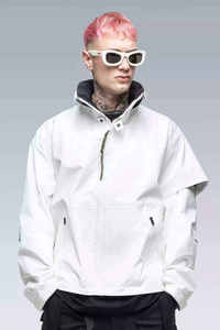 Men's Techwear Jacket White Futuristic Cyberpunk Streetwear Windbreaker Tactical Cargo Functional Outerwear Urban Utility Coat - Product Image 5