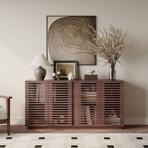 Credenza in Legno Massello per Soggiorno 59.92" L x 15.75" P x 29" H, Mobile Buffet per Sala da Pranzo con Ante in Legno Massello - Product Image 2