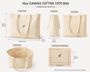 Sac fourre-tout en toile de coton 10oz beige 24x15x6 po avec fermeture personnalisée, poche avant et poche intérieure brodée feuille 7.5x6 po pour le shopping - Product Image 2