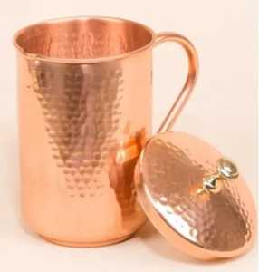Pot à eau en cuivre pur martelé et arrondi avec couvercle, design traditionnel Surahi, récipient ayurvédique pour la santé, pour la décoration intérieure et les boissons - Product Image 2
