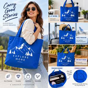 <b>Blue</b> Reusable Canvas Large <b>Tote</b> <b>Bag</b> Custom Logo Shopping Vest Handle for Supermarket Grocery Retail Wedding Wine - Product Image 4