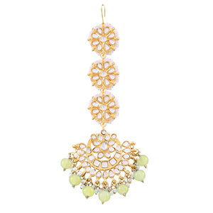Indian Kundan Womens Floral Chain Maang Tikka Gold Plated with Emerald Stones Wholesale Bohemian - Product Image 1