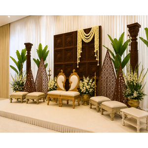 ชุดเก้าอี้ไม้แกะสลักแบบดั้งเดิม Shubh-Lagna รุ่นล่าสุด ตกแต่งสีทองสไตล์ราชวัสดา สำหรับงานแต่งงาน ชุดเก้าอี้ตกแต่งวิธีมณฑป - Product Image 3