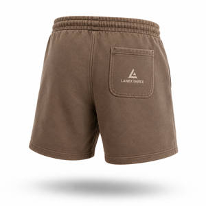 Shorts de survêtement en molleton de coton marron délavé pour homme, avec cordon de serrage élastique à la taille, décontractés pour la gym et le fitness, OEM ODM - Product Image 3