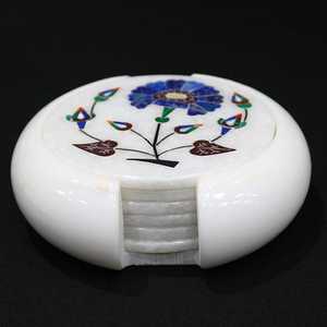 Ensemble de sous-verres en marbre floral incrusté, art artisanal d'Agra, 6 pièces, sous-verres en pierre, décoration élégante pour la maison, cadeau - Product Image 3