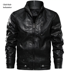 Chaqueta de Cuero PU para Hombre, Moda de Invierno, Color Sólido, con Capucha de Piel, Chaqueta de Cuero PU Premium de Invierno con Capucha de Piel de Oveja - Product Image 1