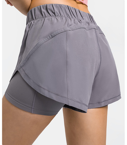 Shorts de course pour femmes à taille haute, respirants, à séchage rapide, en polyester 100% écologique, avec logo personnalisé, 2 en 1, double couche, vêtements de sport - Product Image 3