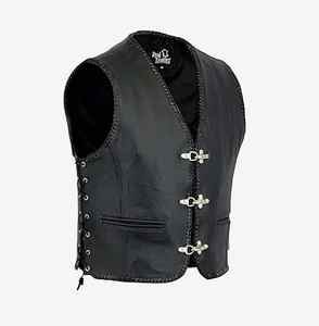 Chaleco de cuero genuino negro para hombre, estilo motociclista, sin mangas, tallas S a 3XL - Product Image 1