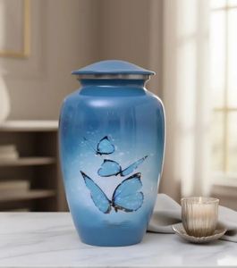 Urna Funeraria para Adultos Modelo 74-4 de Aluminio Hecha a Mano con Diseño de Mariposa Antigua, Estilo Art Deco, 3.4L, Lavable, para Mesa - Product Image 2