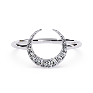 Platinum Diamond <b>Ring</b> Women's Crescent <b>Moon</b> Design Round Brilliant Cut Natural GIA Certified D Color Engagement Jewelry - Product Image 1