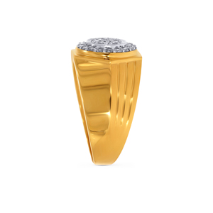 18K Yellow Gold <b>Men</b> Diamond <b>Ring</b> Premium <b>Men's</b> Yellow Gold Round Brilliant Diamond Halo Cluster <b>Ring</b> Classic Signet Style - Product Image 4