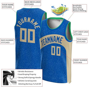 Camiseta de Baloncesto Personalizada Azul Tejida 100% Algodón Unisex de Manga Corta de Secado Rápido con Malla, Uniforme Deportivo de Equipo con Impresión de Nombre y Número - Product Image 6
