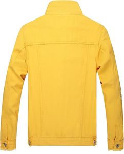 เสื้อแจ็คเก็ตยีนส์สีเหลืองสำหรับผู้ชาย คอตั้ง ทรงปกติ สไตล์ลำลอง ผ้าฝ้าย สำหรับฤดูใบไม้ผลิ สีพื้น - Product Image 1