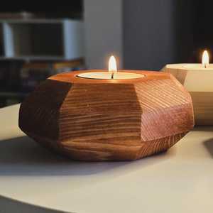 Unique Shape Modern Wooden <b>Tea</b> Light Holder Artisan Crafted Geometric Candle <b>Stand</b> for Contemporary Home Decoration - Product Image 4