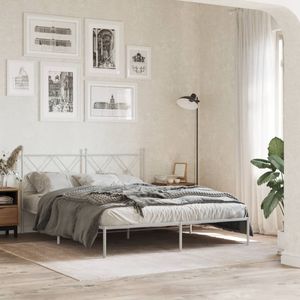 Cadre de lit king size moderne en acier blanc thermolaqué, lit en métal élégant - Product Image 3