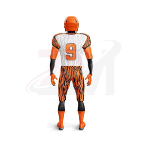 Ensemble d'uniformes de football américain orange et blanc à rayures tigrées, impression par sublimation, respirant, taille adulte homme, service OEM - Product Image 5