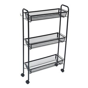 Carrito de Almacenamiento Rodante Delgado de 3 Niveles para Baño con Ganchos, Hierro Negro, 1 Unidad - Product Image 4
