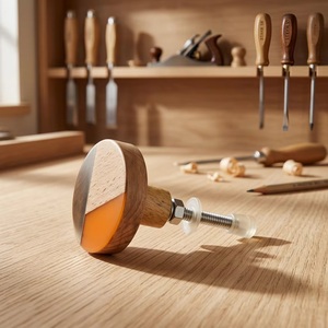 Bouton de meuble moderne en bois avec incrustation de résine orange, poignée ronde pour commode d'hôpital, quincaillerie de rangement - Product Image 1