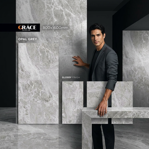 Carreaux de porcelaine lumineux gris opale 800x1600mm, texture solide, surface grise élégante pour l'hôtellerie de luxe, salle de bain extérieure, hall - Product Image 1