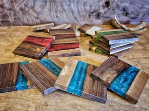 Handcrafted Personalized Wood and Resin <b>Coasters</b>, <b>Set</b> of 4, Acacia Wood Epoxy, Drink <b>Coasters</b> - Product Image 5