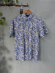 เสื้อเชิ้ตแขนสั้นลายดอกไม้ผ้าฝ้ายสำหรับผู้ชาย คอปกแบบพับได้ สไตล์ฤดูร้อน ระบายอากาศได้ดี ผ้าฝ้ายทอ - Product Image 6