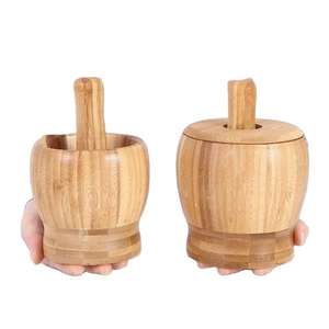 Mortier et pilon en bois massif 27, ensemble écologique en bois naturel, outils de cuisine manuels pour herbes et épices - Product Image 4