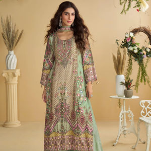 Traje de crepé de talla única para mujer con diseño étnico estampado digitalmente - Ideal para fiestas, bodas, Diwali y bailes de graduación - Product Image 1