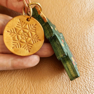 Handmade Green Leather Christmas <b>Tree</b> <b>Ornaments</b> Featuring Colorful Stitch Details Ideal Festive Holiday Hanging Decoration - Product Image 3