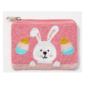 Handmade Luxury Eco-Friendly Beaded Coin Pouch Cat Face White Pearl Sequins Coin Change Purse Micro Mini Glass Bead Zipper Top - Product Image 4