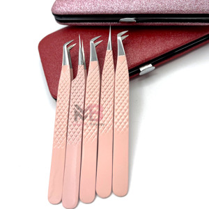 Juego de Pinzas para Pestañas de Acero Inoxidable Rosa con Punta de Precisión para Herramientas de Extensión de Pestañas con Estuche Rojo, Logotipo Personalizado, Se Acepta OEM - Product Image 5