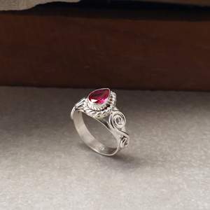 SHYAM JEWELRS 925 Sterling Silver Rose Gold Plated Pink <b>Ruby</b> Bezel Setting Teardrop Gemstone Vintage Christian IGI Certified - Product Image 5
