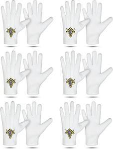 Paire de gants de cérémonie maçonniques – Gants blancs 100 % coton avec logo brodé « G » et équerre et compas, lot de 6 paires, excellent rapport qualité-prix - Product Image 2