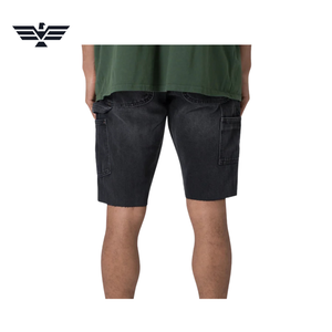 Custom Men's Straight-leg Mid Waist Ripped Knitted Denim <b>Shorts</b> Breathable Washable <b>Zippers</b> 100% Cotton 300g Summer Casual Wear - Product Image 2