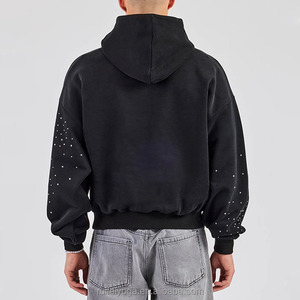 Custom Logo Winter <b>Drop</b> Shoulder French Terry Heavyweight 100% Cotton 450 Gsm <b>Acid</b> Washed Cropped Boxy Fit Rhinestone Hoodie Men - Product Image 4