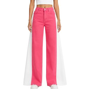 Custom Pink <b>Women</b> Wide Leg <b>Jeans</b> High Waist Loose Fit Denim Pants Casual Streetwear Fashion Trousers Trendy Baggy Style Apparel - Product Image 1