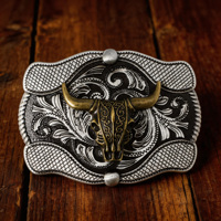 Logotipo personalizado Grabable en relieve Hebillas Para Cinturon Aleación de zinc Metal Western Cowboy 3D Bull Head Hebillas de cinturón para hombres